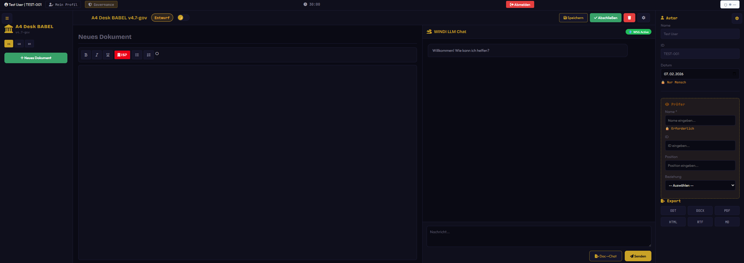 A4 Desk BABEL — Live System Screenshot
